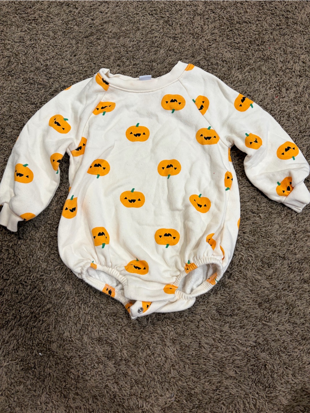 Kids Pumpkin Print Long-Sleeve Romper - White
